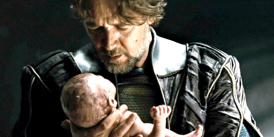 Jor El holds baby Kal El in Man of Steel