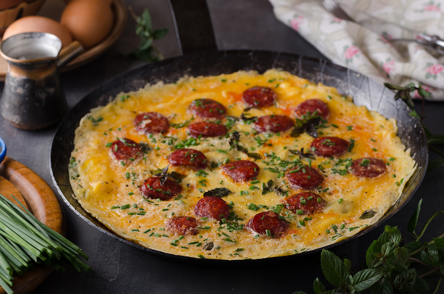 bigstock Omelette With Sausage 205472152
