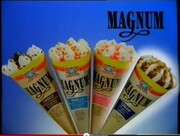 Magnum:

Τι να πει κανείς για αυτό το παγωτό. Μία ιστορία από μόνο του. Η διάρκεια του, τα λέει όλα. Στην κορυφή του δέσποζε η κρέμα βανίλια και όσο το καταβρόχθιζες ανακάλυπτες την σοκολάτα και το σιρόπι. Όλα τα λεφτά ήταν και η κρυσταλλωμένη συμπαγής σοκολάτα στον βυθό του πυραύλου! Κυκλοφόρησε αργότερα και σε γεύση φράουλα.