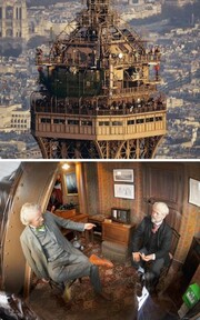 Το διαμέρισμα του τελευταίου ορόφου του Πύργου του Άιφελ

Ο Γκουστάβ Άιφελ, ο άντρας που σχεδίασε το πιο διάσημο μνημείο της Γαλλίας, σχεδίασε και κατασκεύασε ένα διαμέρισμα για τον εαυτό του στον τελευταίο όροφο του πύργου. Συχνά το χρησιμοποιούσε για ξεκούραση και να δέχεται επισκέπτες. Σε μια συνάντηση, είχε μια μεγάλη συζήτηση με τον Τόμας Έντισον εκεί. Το διαμέρισμα έχει μια κουζίνα, μπάνιο, δύο υπνοδωμάτια, σαλόνι και φυσικά απίστευτη θέα. Σήμερα λειτουργεί ως μουσείο, με κέρινες μορφές του Άιφελ και του Έντισον.

